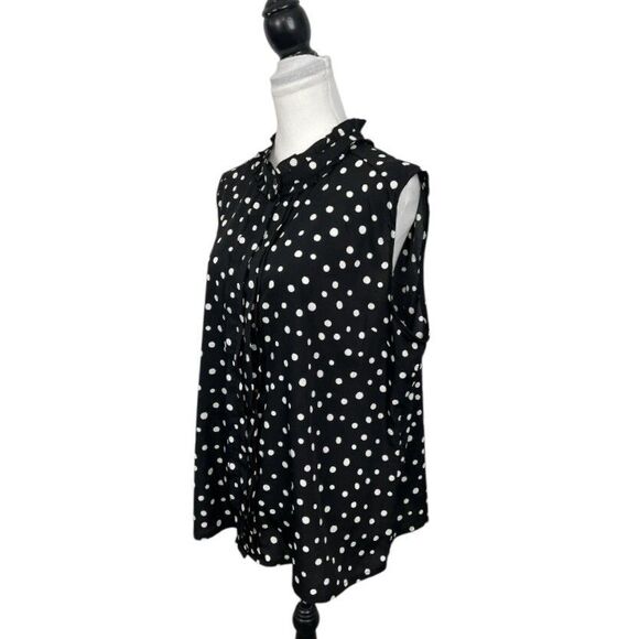 JENNIFER & GRACE Blouse Plus Size 3X Black White Sleeveless Pleated Ruffled Top - Picture 4 of 10